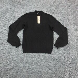 Les Serein Sweater Womens Small Black Ruffle Mock Neck Soft Knit Pullover NWT